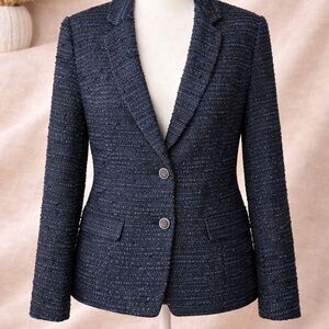 Lucky Brand Navy Tweed Blazer Size L Tailored Button Front Jacket